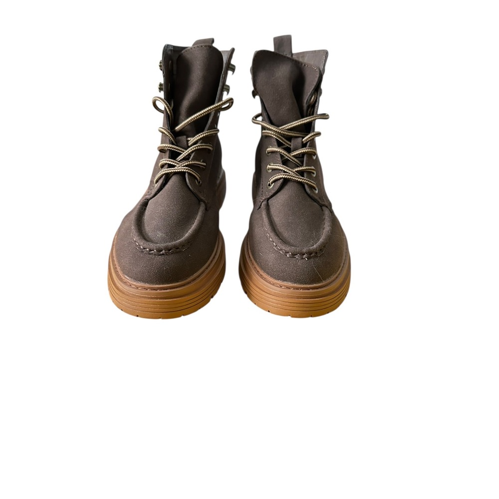 Limelight Brown Faux Suede Moc Toe Lace‎ Up Lug Sole Ankle Boots Womens Size 8